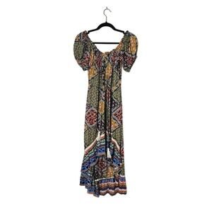 Umgee Womens Patchwork Dress Size Medium Multicolor Fringe Mixed Print Bohemian